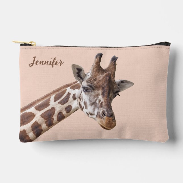 Pochette À Accessoires Giraffe Animal Portrait Photo Nom personnalisé (Recto)