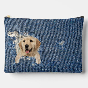 Pochette À Accessoires Golden Retriever in Frayed Denim