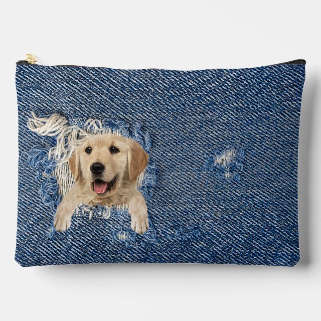 Pochette À Accessoires Golden Retriever in Frayed Denim (Recto)