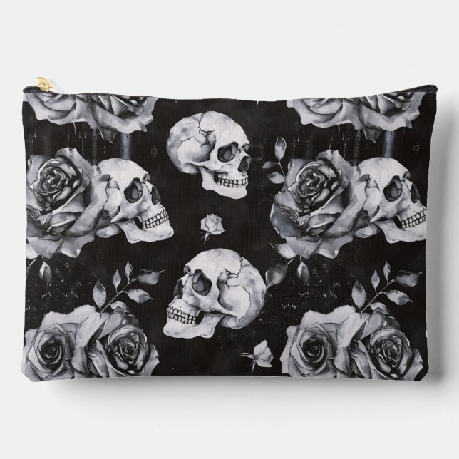Pochette À Accessoires Gothique occulte crâne et Rose (Recto)