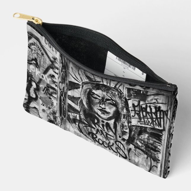 Pochette À Accessoires Graffiti Urban Street Grunge noir et blanc (Ouvrir)