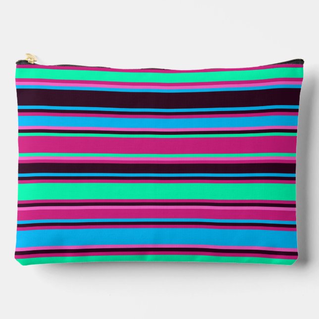 Pochette À Accessoires Gras Magenta, Aqua & Pouch Bleu rayé (Recto)