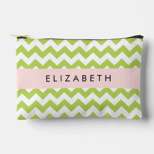 Pochette À Accessoires Green Zigzag, Green Chevron, Votre Nom