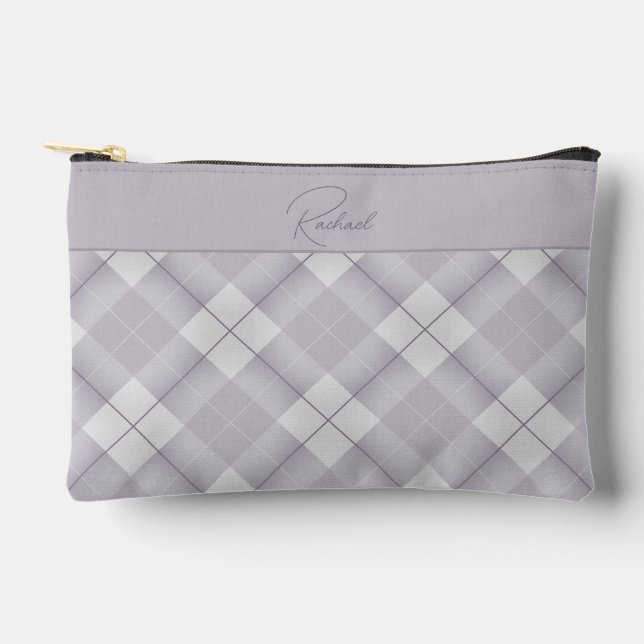 Pochette À Accessoires Gris et Lavande avec nom (Recto)