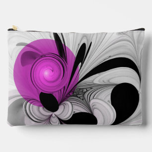 Pochette À Accessoires Gris Noir Abstrait Avec Art Fractal Magenta