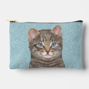 Pochette À Accessoires Gris Tabby Chat Portrait Peinture Cute Art Origina