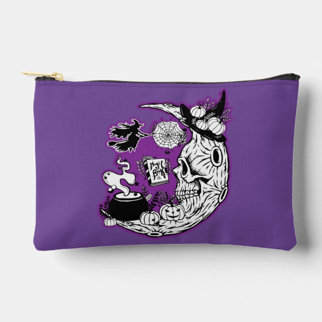 Pochette À Accessoires Halloween Croissant Lune crâne de sorcière (Recto)