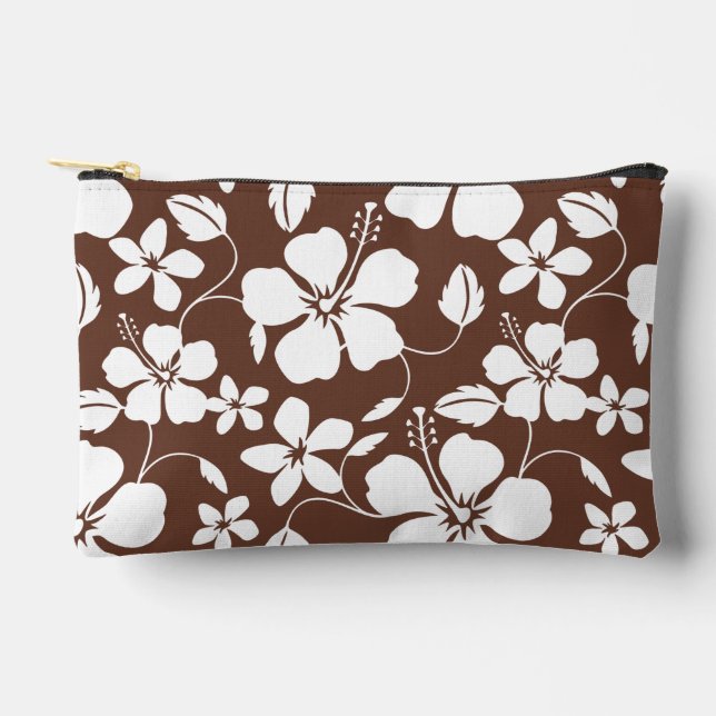 POCHETTE À ACCESSOIRES HAWAIIAN HULA (HIBISCUS) MOTIF EN BROWN (Recto)