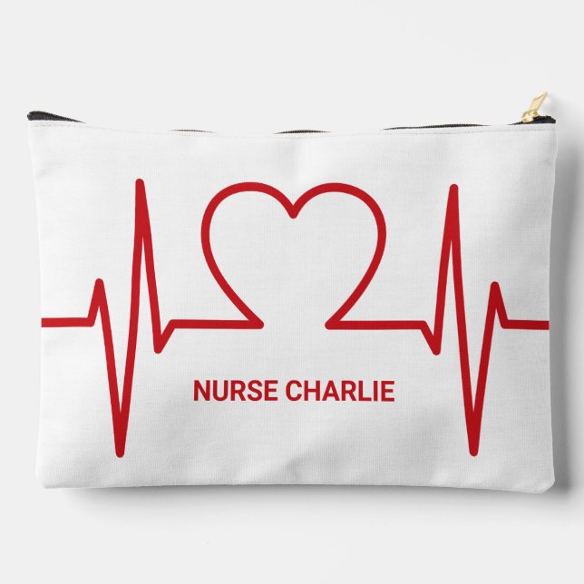 Pochette À Accessoires Heart EKG nom et profession personnalisés (Verso)