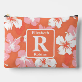 Pochette À Accessoires Hibiscus de pêche tropicale personnalisé Monogramm