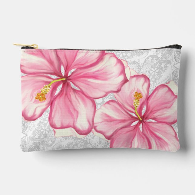 Pochette À Accessoires Hibiscus & dentelle PINK (Recto)