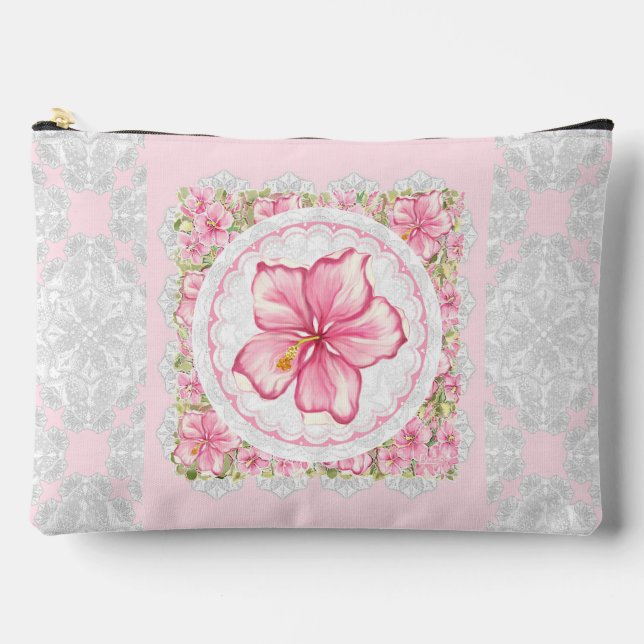 Pochette À Accessoires Hibiscus & dentelle PINK (Recto)