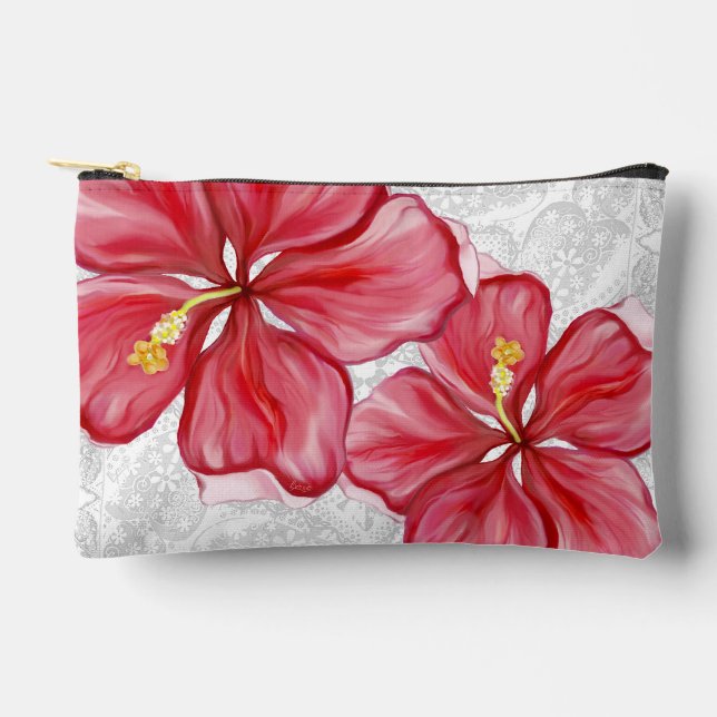 Pochette À Accessoires Hibiscus & dentelle RED (Recto)