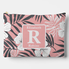 Pochette À Accessoires Hibiscus rose tropical personnalisé Monogramme