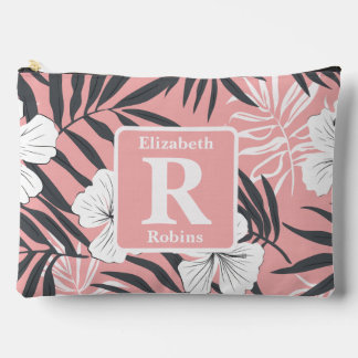 Pochette À Accessoires Hibiscus rose tropical personnalisé Monogramme