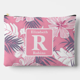 Pochette À Accessoires Hibiscus rose tropical personnalisé Monogramme