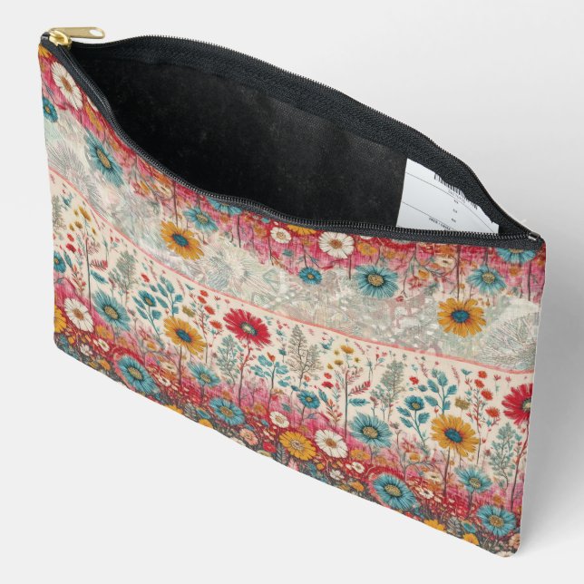 Pochette À Accessoires Hippie rétro : Jardin rouge Pouch zippée (Ouvrir)