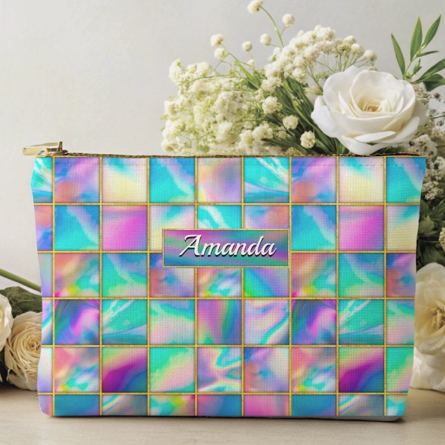 Pochette À Accessoires Holographe élégant tendance fausse or géométrique (Créateur téléchargé)