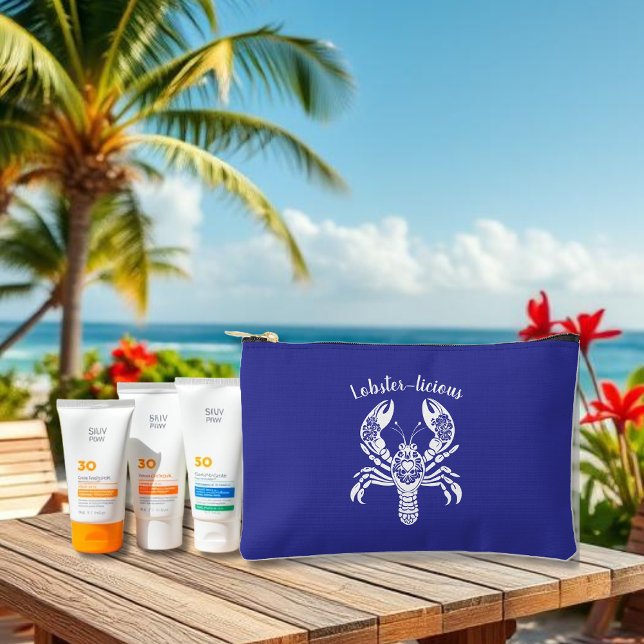 Pochette À Accessoires Homard-pêcheur Coeur-Hawaiien-Bleu (Lobster-Fisherman Core-Hawaiian-Tropical-Beach-Summer small sunblock bag-Blue)