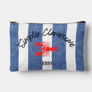Pochette À Accessoires Homard "Simply Clawesome" sur Denim Stripe Motif