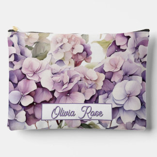 Pochette À Accessoires Hydrangeas aquarelle rose violet élégant 