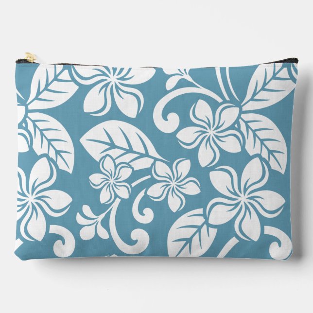 POCHETTE À ACCESSOIRES ÎLE PLUMERIA MOTIF EN SLATE BLEU (Recto)