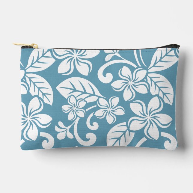 POCHETTE À ACCESSOIRES ÎLE PLUMERIA MOTIF EN SLATE BLEU (Recto)