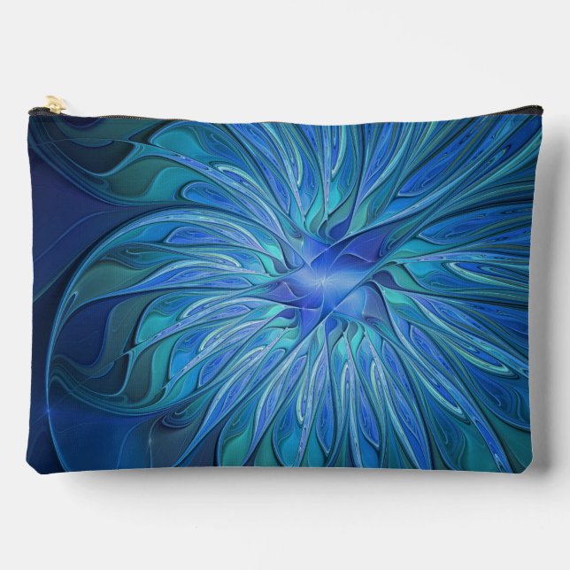 Pochette À Accessoires Imaginaire Fleur Bleue Motif, Art Fractal Abstrait (Recto)