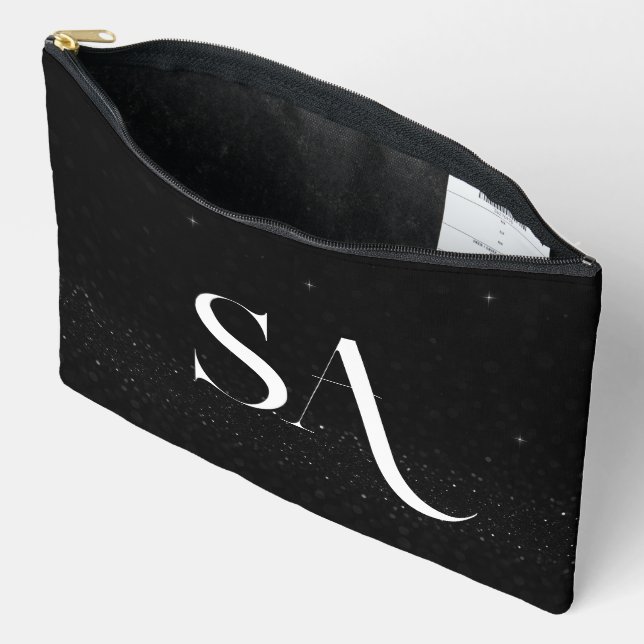 Pochette À Accessoires Initiales de Parties scintillant noire personnalis (Ouvrir)