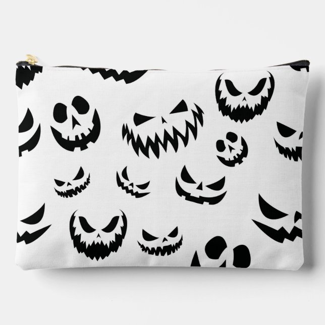 Pochette À Accessoires Jack-o'-lantern face Citrouille noir et blanc (Recto)