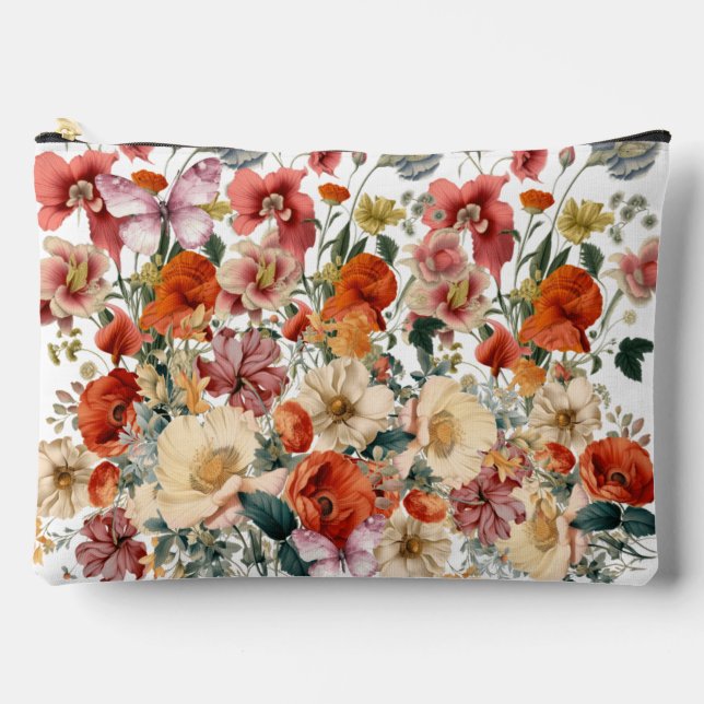 Pochette À Accessoires Jardin aux fleurs de papillons sauvages (Recto)