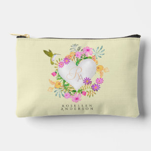 Pochette À Accessoires Jardin Floral Monogramme Coeur Beige