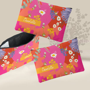 Pochette À Accessoires Jardin floral rose et orange chaud Personnalisé