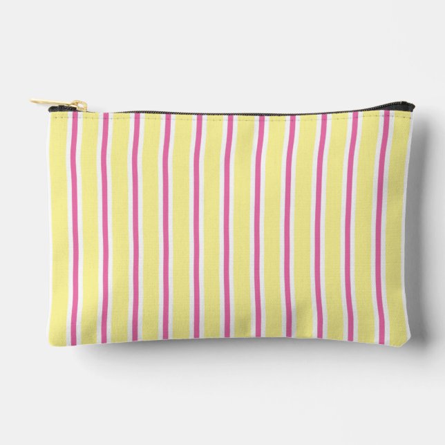 Pochette À Accessoires Jaune amusant, rose et blanc rayé (Recto)