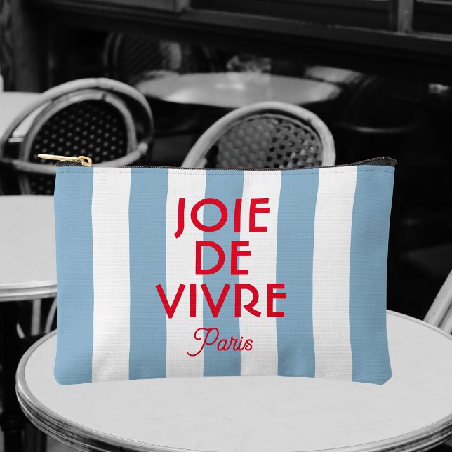 Pochette À Accessoires Joie De Vivre Paris French Blue Cabana Stripe (Créateur téléchargé)