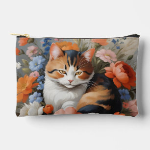 Pochette À Accessoires Joli chat calico et fleurs