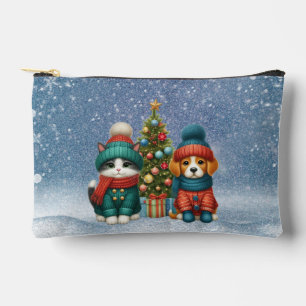 Pochette À Accessoires Joli chiot de Noël & chaton