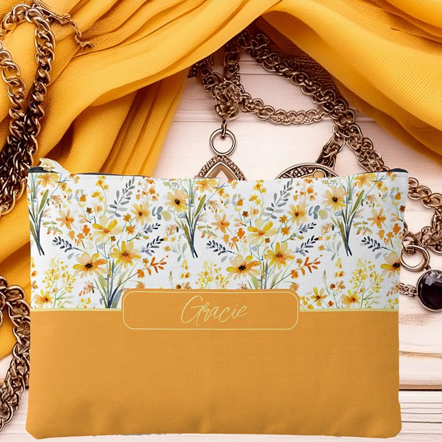 Pochette À Accessoires Joli fleurs sauvages de printemps jaune personnali (Créateur téléchargé)
