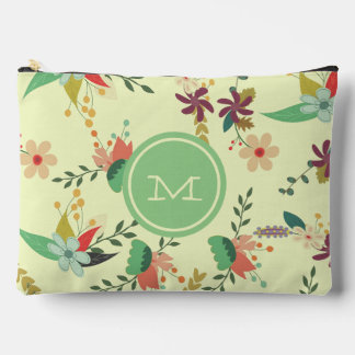 Pochette À Accessoires Joli Monogramme de menthe florale de printemps