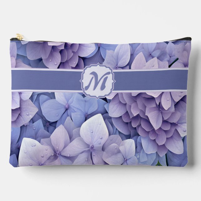 Pochette À Accessoires Joli Monogramme d'Hydrangée en fleurs bleues (Recto)