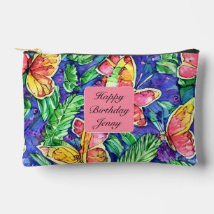 Pochette À Accessoires Joli monogramme Joyeux anniversaire Papillons rose