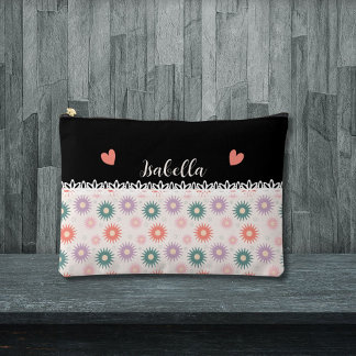 Pochette À Accessoires Joli motif de fleurs en dentelle et nom personnali