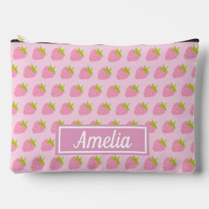Pochette À Accessoires Joli motif personnalisé de fraises roses féminines