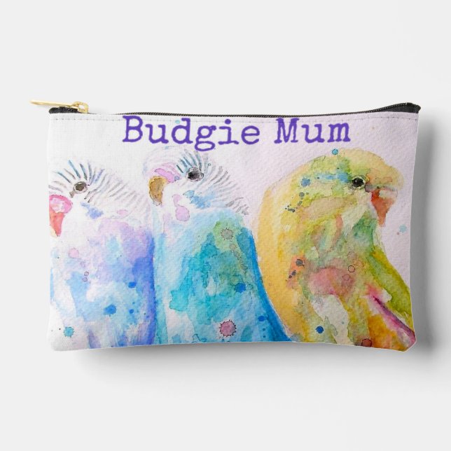 Pochette À Accessoires Joli Perruche Aquarelle Fantaisiste Fête des Mères (Recto)
