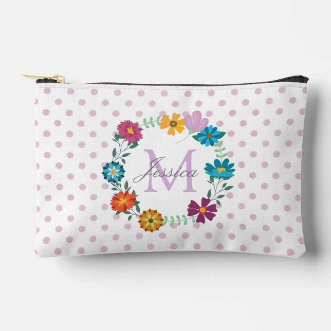 Pochette À Accessoires Jolie couronne de fleurs colorées Personnalisé Dot (Recto)