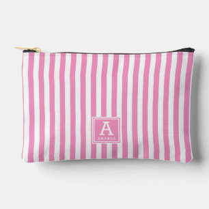 Pochette À Accessoires Jolies Rayures Rose Chaud Monogramme Initiales