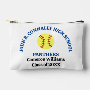 Pochette À Accessoires Joueuse de softball au lycée personnalisée bleu