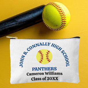 Pochette À Accessoires Joueuse de softball au lycée personnalisée bleu