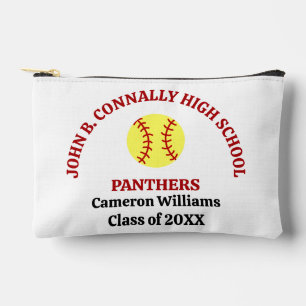 Pochette À Accessoires Joueuse de softball au lycée rouge personnalisée