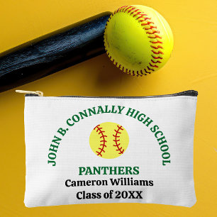Pochette À Accessoires Joueuse de softball de lycée vert personnalisée